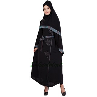 Abaya with flower applique and diamond work